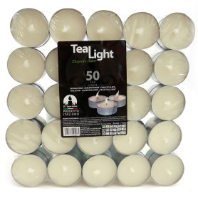 50 Candele Tea Light Bianche Con Involucro Trasparente In Plastica