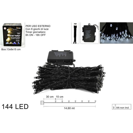 LUCI 144LED BIANCO F. 8GIOCHI C/TIMER