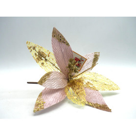 PICK FIORE GLITTERATO H.31X30CM ROSA+ORO