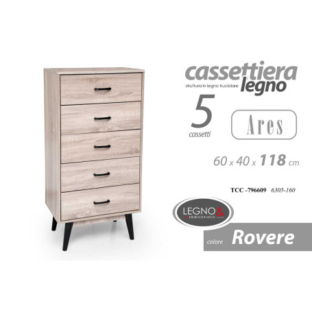 CASSETTIERA LEGNO 5 CASSETTI 60X40X118