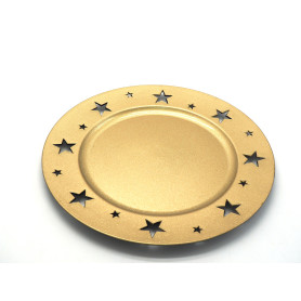 PIATTO PLASTICA D.33CM TRAF.STELLE ORO