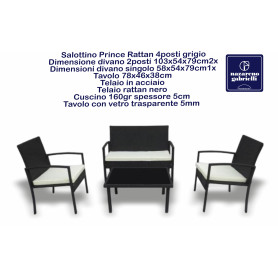 SALOTTINO PRINCE RATTAN 4 POSTI GRIGIO