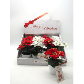 VASETTO BIANCO C/3STELLE DI NATALE GLITT