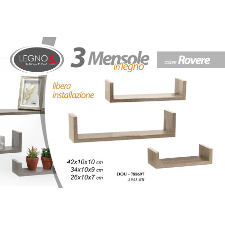 MENSOLA LEGNO 3PZ 42/34/26 ROVERE