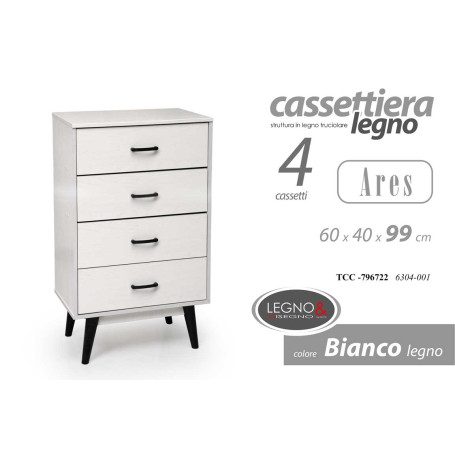 CASSETTIERA 4 CASS.ARES 60X40X99 BIANCO
